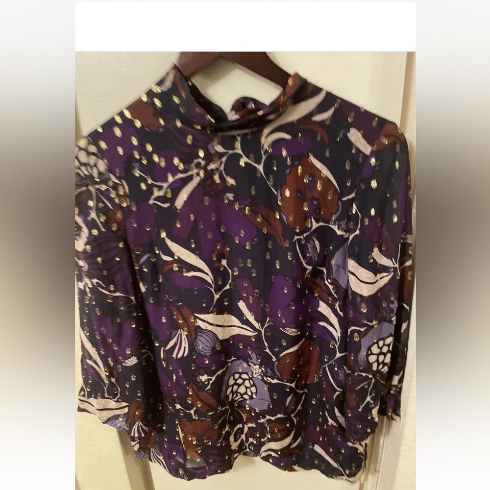 whistles floral glitter top back tie 3/4 sleeves top sz 4